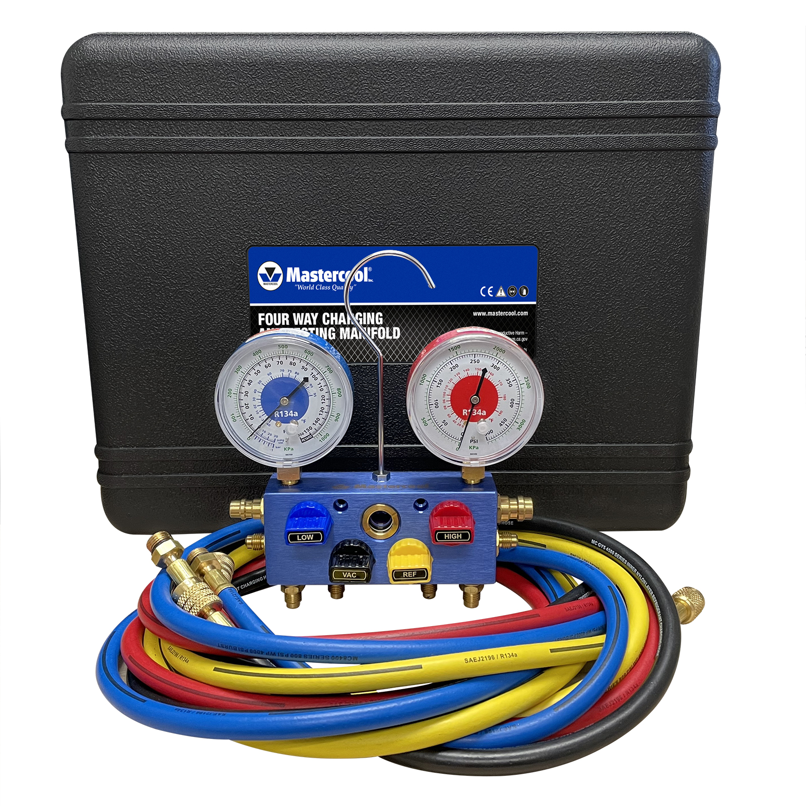 Mastercool 89661-UV 134A Aluminum Manifold Gauge Set w/60" Hoses & Couplers 