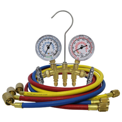 Gauges Valve Set Dual Manifold R134 R12 R22 R502 with Red & Yellow & Blue Hose 