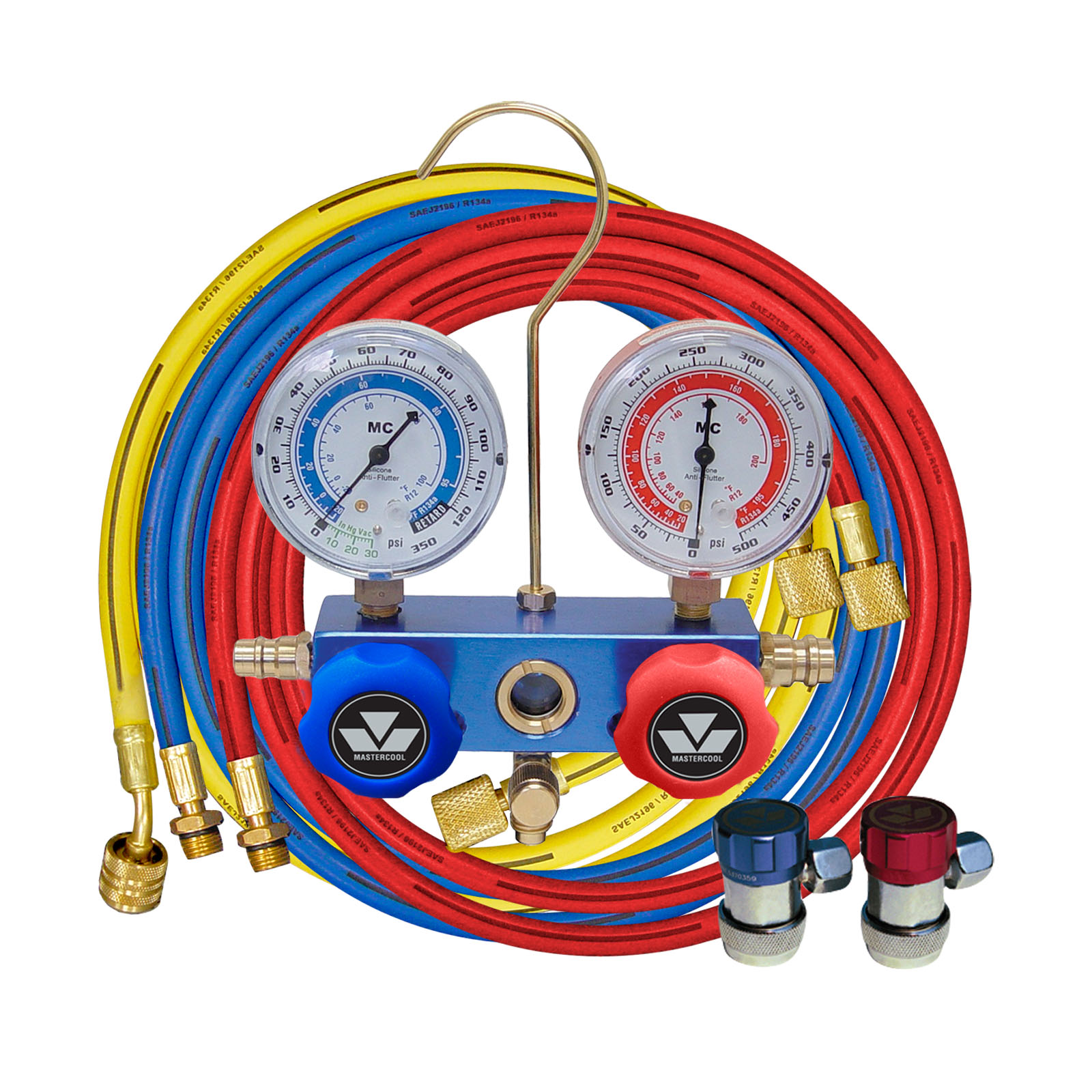 MASTERCOOL 98661-PRO Blue R134A and R-12 Dual Manifold Gauge Set with 60" Hose