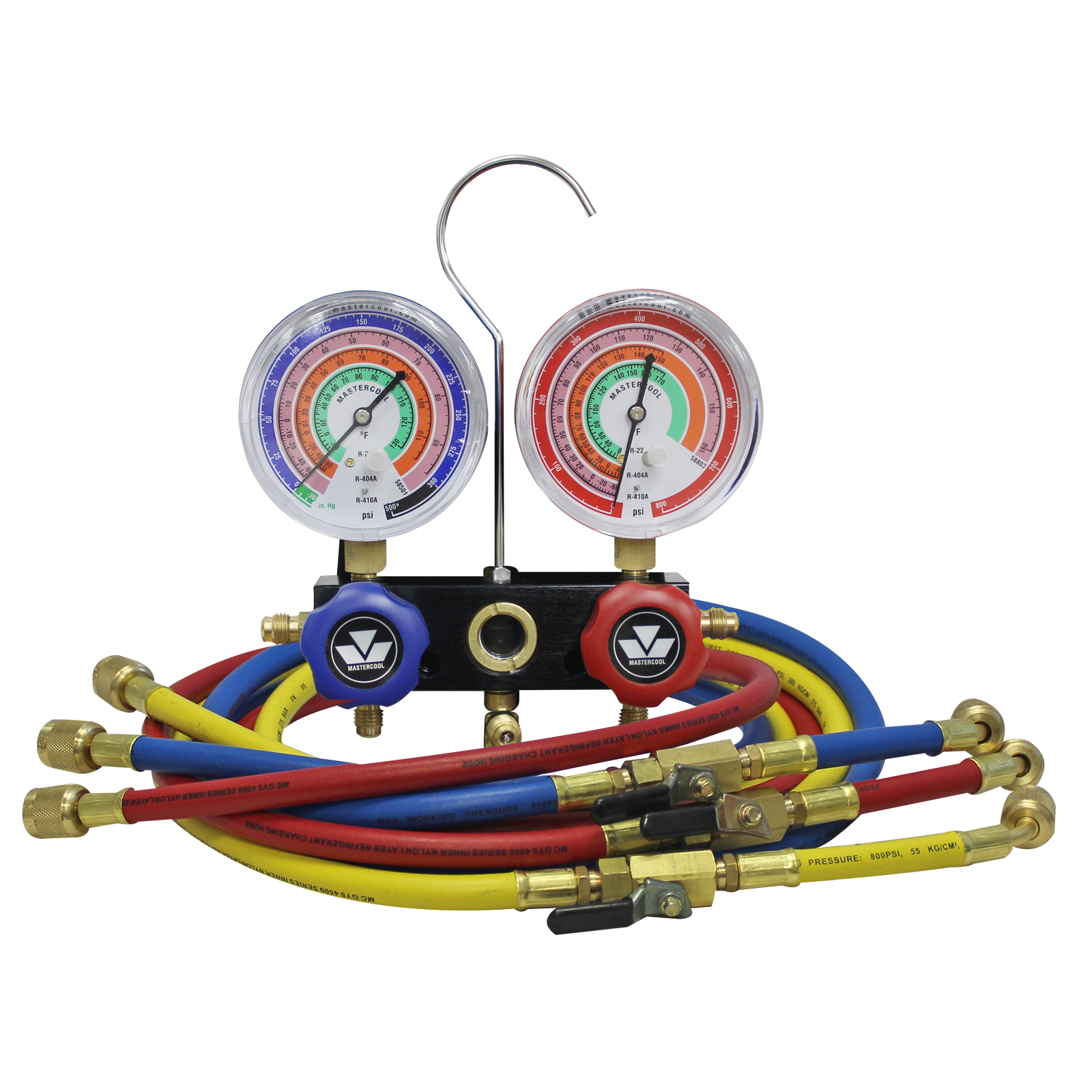 Four Valve Manometer for r410a incl hoses Protection Rings 