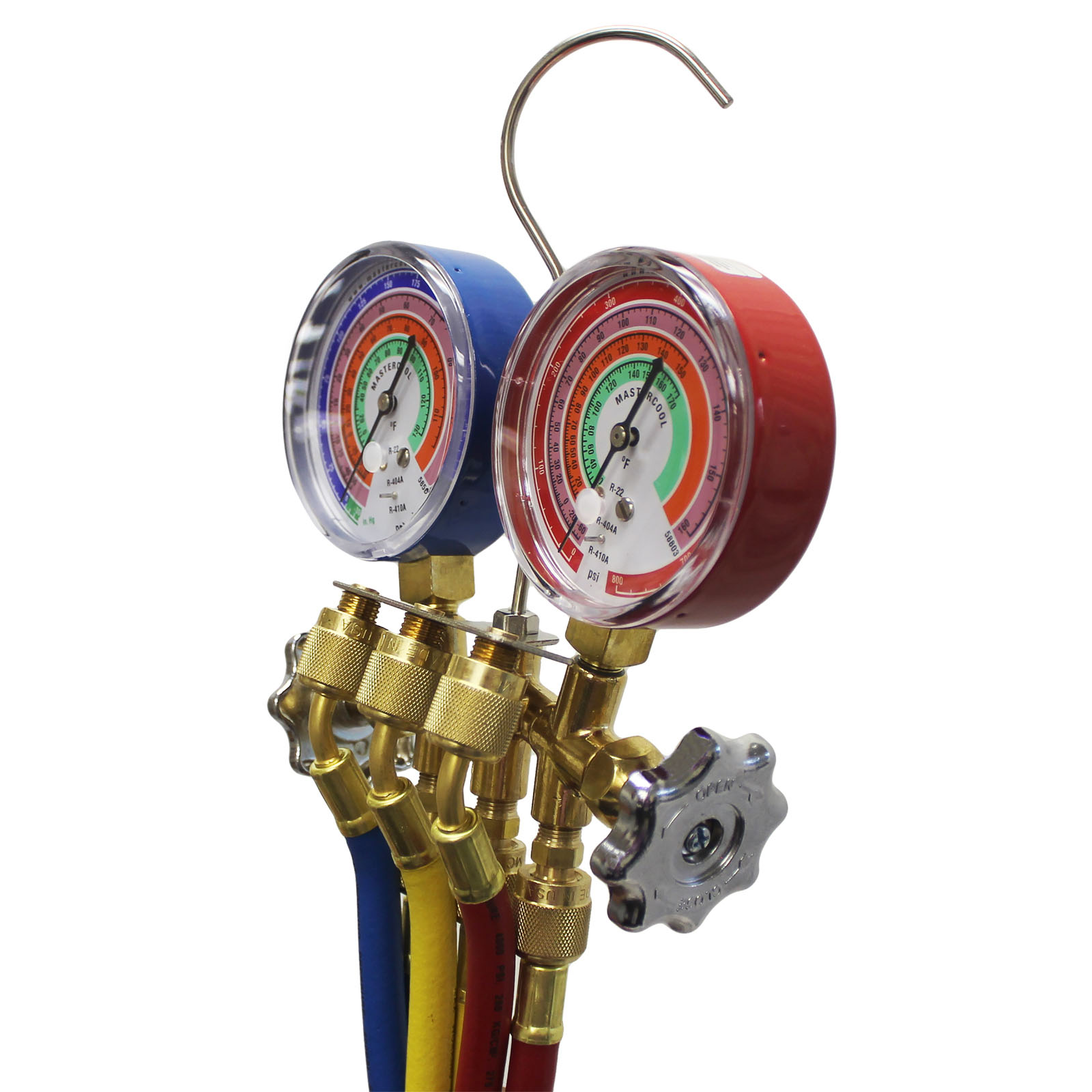 3-60 Inch Hoses and Standard 1//4 Inch Fittings R404A 2-Way Manifold Gauge Set with 3-1//8 Inch Gauges R22 Mastercool 59161 Brass R410A