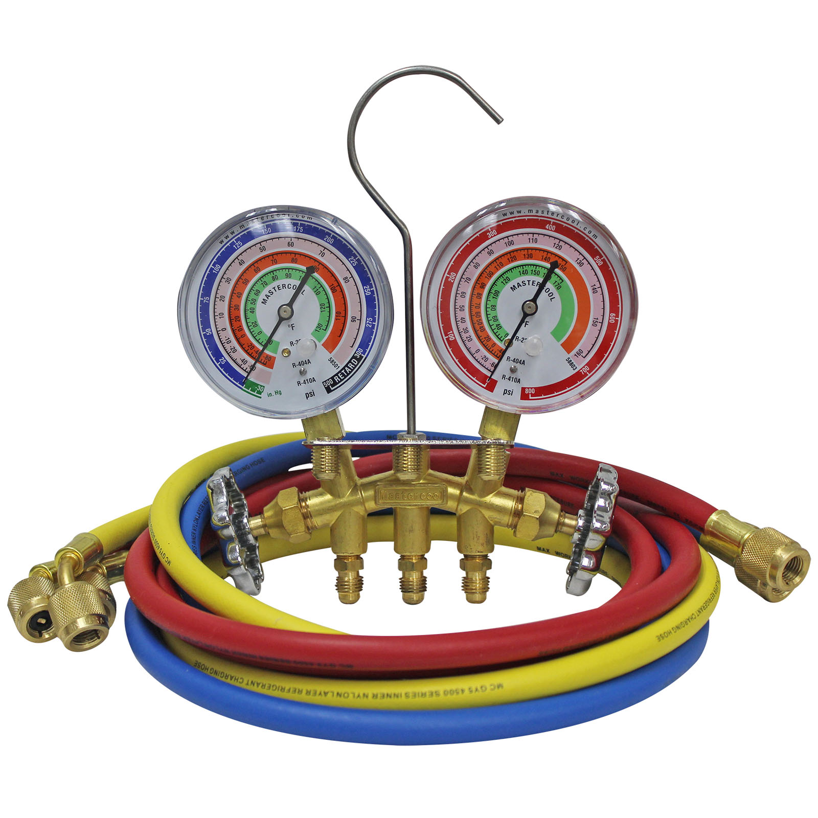 2 Way AC Diagnostic Manifold Gauge Set Multicolor, 1X Refrigerant Meter Tool kit Precision Measure Pressure in Refrigeration Equipment for R134a r134 R410A R404A R22 w/Hoses Coupler Adapters 