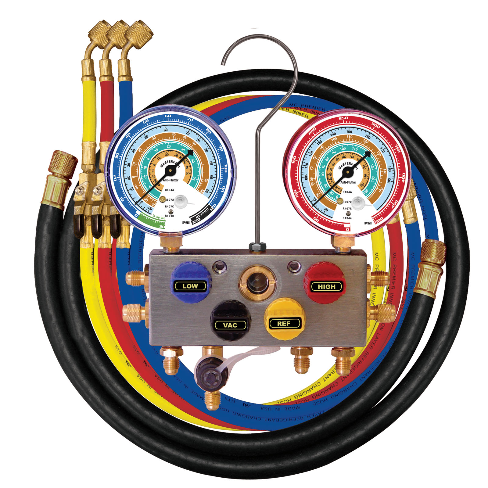 4 Way AC Manifold Gauge Set R410a R404A R22 Quick Coupler 60" Hose 